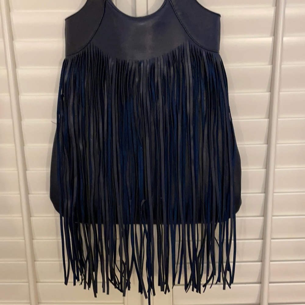 Navy Fringed Shoulder Bag